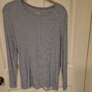 Chico's Blue and White Patterned Long Sleeve Top